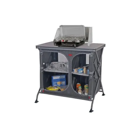 Klappbarer Küchenschrank aus lackiertem Aluminium.